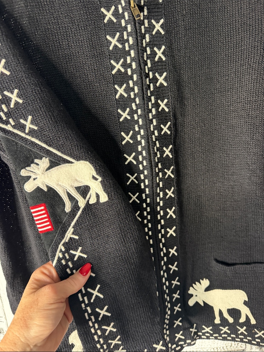Vtg Ann Trinity Black Moose Zip-Front Sweater Jacket - Picture 5 of 7